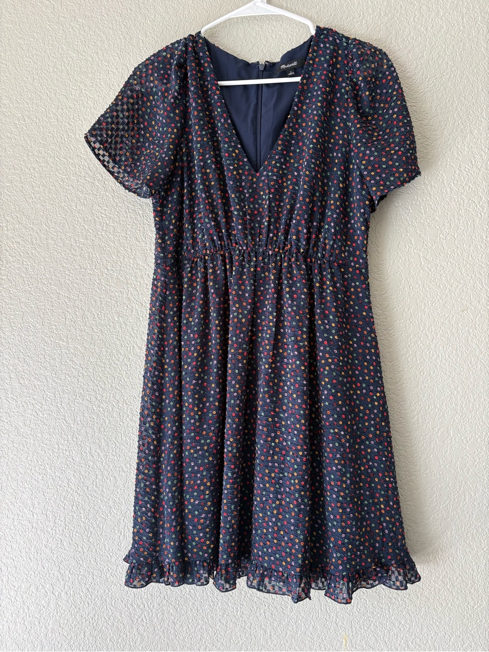 Madewell Navy Floral Dot V‑Neck Dress